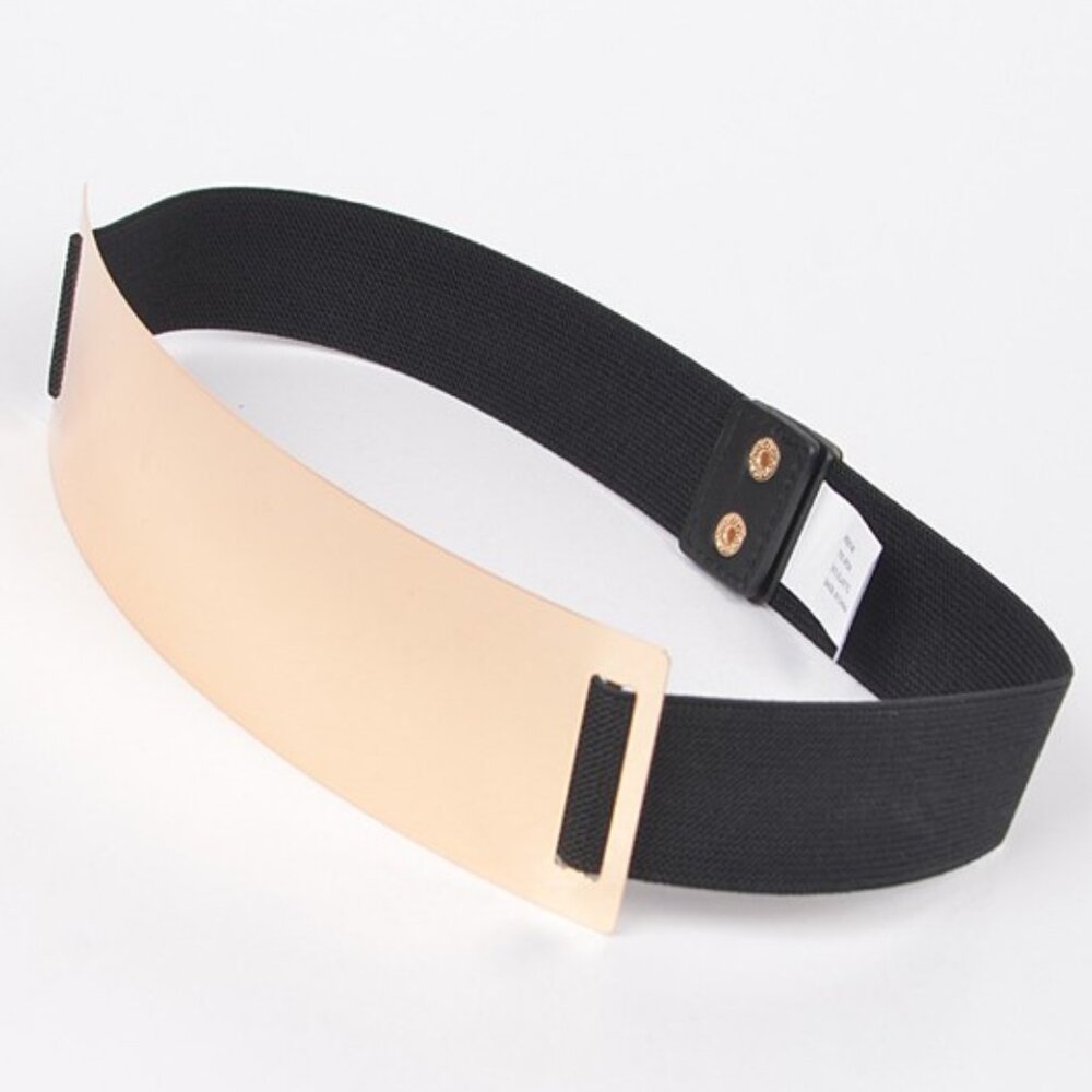 Plus Size Gold Metal Plaque Iconic Elastic Belt